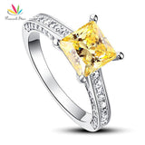 1.5 Ct Princess Cut Yellow Canary Simulated Lab Diamond Silver Promise Engagement Ring