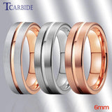 New Rose Gold Colour With Brushed And Center Groove Finish Comfort Fit 6MM Tungsten Rings for Men Women - The Jewellery Supermarket