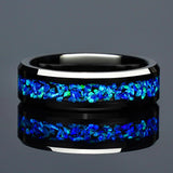 New Arrival 6/8mm Ocean Blue Opal Black Tungsten Wedding Couple Rings Set For Him And Her - Fine Jewellery Rings - The Jewellery Supermarket