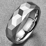 New Silver Colour Polished 3D Geometry Triangle Cool 6mm Tungsten Carbide Steel Rings - Engagement Men's Jewellery - The Jewellery Supermarket