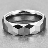 New Silver Colour Polished 3D Geometry Triangle Cool 6mm Tungsten Carbide Steel Rings - Engagement Men's Jewellery - The Jewellery Supermarket