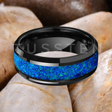 New Arrival 6/8MM with Blue Opal Stone Groove Inset Comfortable Fit Tungsten Men's and Women's Wedding Rings - The Jewellery Supermarket