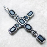 New Graceful Faith Black Stone Pendant, Brand New 925 Sterling Silver Vintage Cross Jewellery For Women