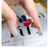 Charming Double Stone Colour Contrast Water Drop Lab Created Ruby Sapphire Versatile Personality Big Rings - The Jewellery Supermarket