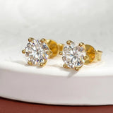 Sparkling 18K Gold Plated Moissanite Diamonds Classic Six Claw  Stud Earrings For Women S925 Silver Fine Jewellery