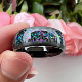 New Beautiful Galaxy Series Domed Brushed Opal 8mm Black Tungsten Comfort Fit Wedding Rings For Men and Women - The Jewellery Supermarket