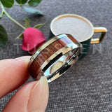 New Arrival 8MM Koa Wood Beveled Polished Edges High Quality Comfort Fit Tungsten Wedding Rings for Men Women - The Jewellery Supermarket