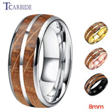 New Arrival Domed Polished 8MM Nice Whiskey Barrel Oak Wood Tungsten Comfort Fit Wedding Rings For Men and Women - The Jewellery Supermarket