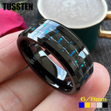 New Arrival Blue Carbon Fiber Inlay Shiny Bevel Edges 6/8MM Tungsten Comfort Fit Wedding Rings for Men and Women - The Jewellery Supermarket