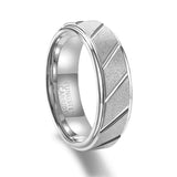Frosted Brushed Groove Beveled Edge Pattern Mens Womens Tungsten Rings, Engagement Wedding Rings - The Jewellery Supermarket