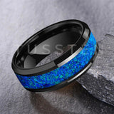 New Arrival 6/8MM with Blue Opal Stone Groove Inset Comfortable Fit Tungsten Men's and Women's Wedding Rings - The Jewellery Supermarket