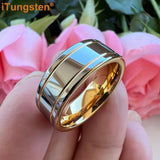 New Pipe Cut 8mm Shiny Polished Tungsten Carbide Comfort Fit Rings for Men and Women - Engagement Wedding Jewellery - The Jewellery Supermarket