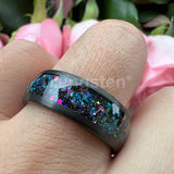 New Beautiful Galaxy Series Domed Brushed Opal 8mm Black Tungsten Comfort Fit Wedding Rings For Men and Women - The Jewellery Supermarket