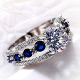 Blue/White Round AAA+ Quality CZ Crystals Novel Designed Ring