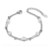 Fashion Bohemia Stainless Steel Double Layer White Pearl Charm Bracelet