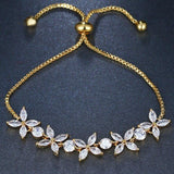 Fashion White Flower Shiny AAA+ Cubic Zirconia Diamonds Adjustable Chain Bracelet