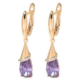Luxury Rose Gold Water Drop Purple AAA+ Zircon Crystals Fashion Women Long Earrings - The Jewellery Supermarket