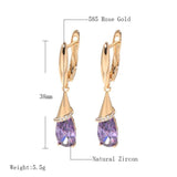 Luxury Rose Gold Water Drop Purple AAA+ Zircon Crystals Fashion Women Long Earrings - The Jewellery Supermarket