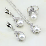New - 925 Silver White Pearl AAA+ Cubic Zirconia Jewelry Set