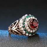 New Antique Gold Color  Red Golden Crown Green and Clear Crystals Finger Ring