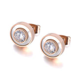 Trendy Stainless Steel White Shell Rose Gold AAA+ CZ Diamonds Earrings