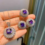 NEW ARRIVAL - Charming Sterling Silver Daisy Lab Amethyst Gemstone Jewellery Sets - The Jewellery Supermarket