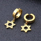 NEW Simple Gold Color Star of David Retro Stainless Steel Drop Earrings for Women