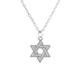 NEW Star of David Judaica Silver Colour Clear Crystal Paved Pendant Necklace for Women and Men