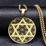 NEW Judaism Stainless Steel Flower of life Hexagram Gold Color Necklaces Pendant Necklace