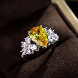 NEW ARRIVAL Charming Luxury Water Drop Shaped Lab Citrine Gemstones Jewellery Ring