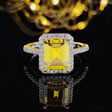NEW ARRIVAL Designer Fashion Yellow Square Cut AAA+ Quality CZ Diamonds Fashion Ring
