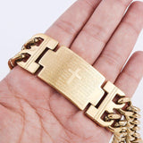 Stainless Steel Gold Color Cuban Chain Jesus Cross Scripture Prayer Amulet Bracelet  - Religious Christian Jewellery