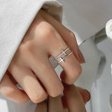 Lovely Silver Color Double Cross Flashing Zircon Crystals Open Rings for Women - Religious Fashion Jewellery