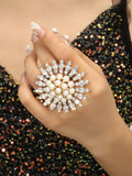 NEW VINTAGE RINGS Luxury Big Flower Pearl  Promise Midi Crystal Rings