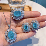 NEW Trend Paraiba Tourmaline Gemstone Pendant Necklace Earrings Ring Wedding Jewelry Set