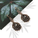 2021 New Luxury Grey Crystal Antique Gold Color Vintage Drop Earrings - The Jewellery Supermarket