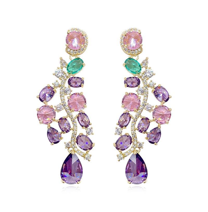 2021 Trend 925 Silver Colour Purple Crystal Grapes Fine Earrings - The Jewellery Supermarket