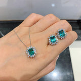 Trend Silver Lab Created Sapphire Aquamarine Stone Fine Jewelry Set
