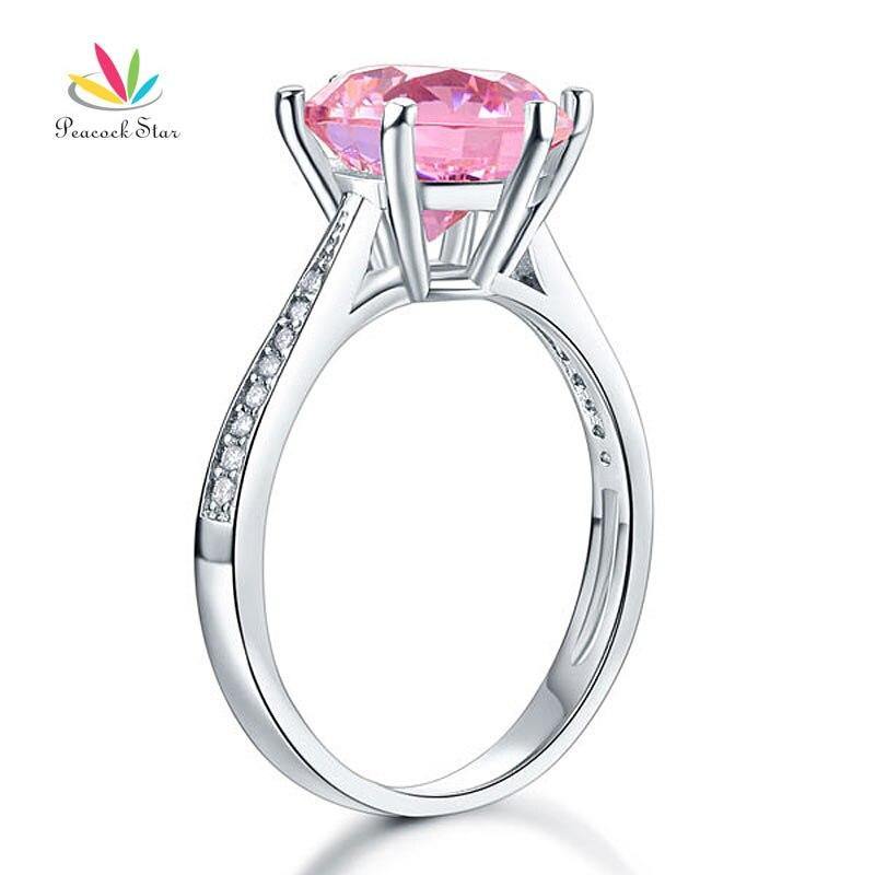 3 Carat Fancy Pink Round Cut Simulated Lab Diamond Silver Wedding Engagement Ring - The Jewellery Supermarket