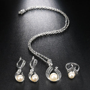 3Pcs Silver Color Hollow Out Water Drop Pearl Jewelry Set - The Jewellery Supermarket