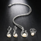 3Pcs Silver Color Hollow Out Water Drop  Pearl Jewelry Set