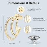 Fashion Triple Hoops Round Cut D Colour 0.85CTw. Moissanite Diamonds Piercing Stud Ear Cuff Geometric Earrings - The Jewellery Supermarket