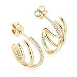 Fashion Triple Hoops Round Cut D Colour 0.85CTw. Moissanite Diamonds Piercing Stud Ear Cuff Geometric Earrings
