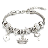 Vintage Original Heart-Shaped Key Lock Rhinestone Beads Charm Bracelets for Women - Jewellery Gifts - The Jewellery Supermarket