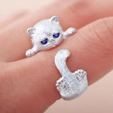 New Japanese Style Cute Blue Rhinestone Eyes Cat and Dogs Rings - Simplicity Fashion Jewellery Gifts