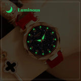 New Arrival Luxury Starry Sky Watches For Women - Fashion Ladies Quartz Red Leather Waterproof Wristwatches - The Jewellery Supermarket