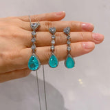 Vintage Fashion Water Drop Paraiba Tourmaline Gemstone Earrings/Necklace Gemstone Charming Jewellery Set