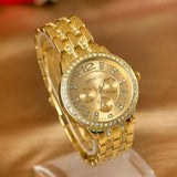 New Arrival Luxury Geneva Brand Women Gold Stainless Steel Quartz Rhinestone Crystals Casual Wrist Watches