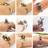 Antique Rabbit Owl Fish Adjustable Rings for Women and Girls -  Knuckle Fashion Animal Dog Cat Deer Rings