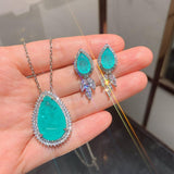 Popular Paraiba Tourmaline and Aquamarine Drop Earring Pendant Necklace Vintage Fine Jewellery Sets for Women